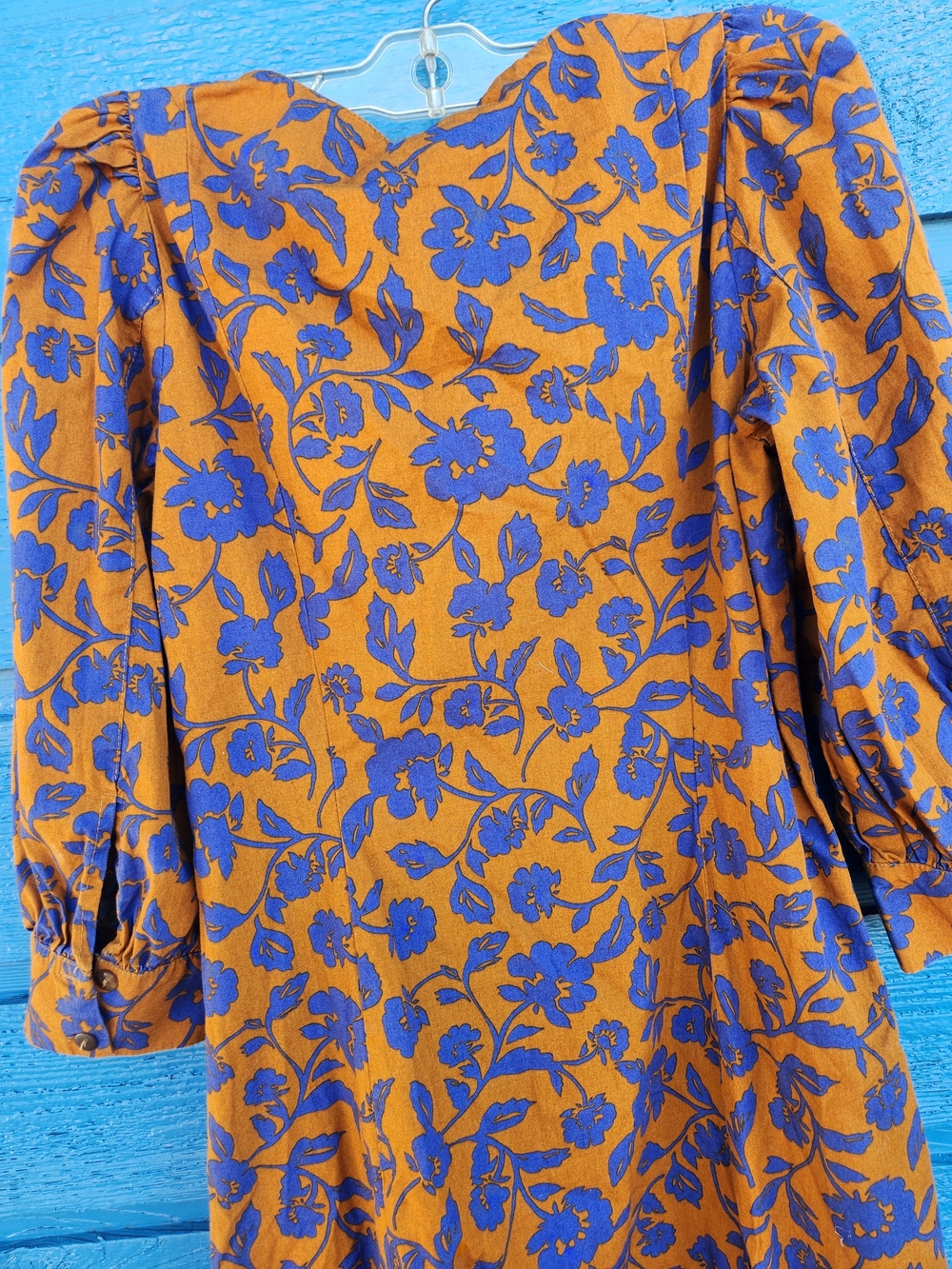 Zara Mustard Midi Dress with Blue Floral Print - Picture 11 of 11